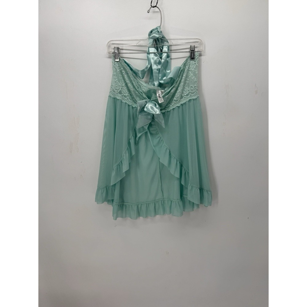 Dreamgirl Lingerie Set Women's XL Teal Pleated  Romantic Y2K Style Soft Sheer